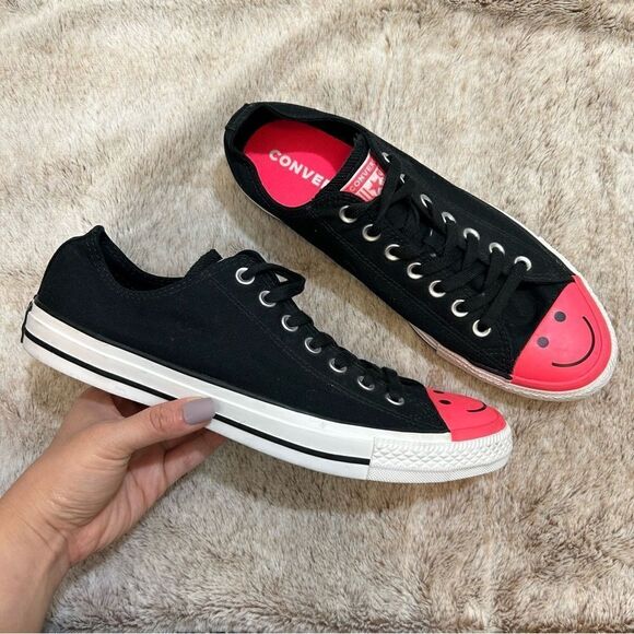 Converse CTAS OX Happy Smiley Face Black Racer Pink Sneakers Shoes M 9.5 W 11.5 - Picture 2 of 8